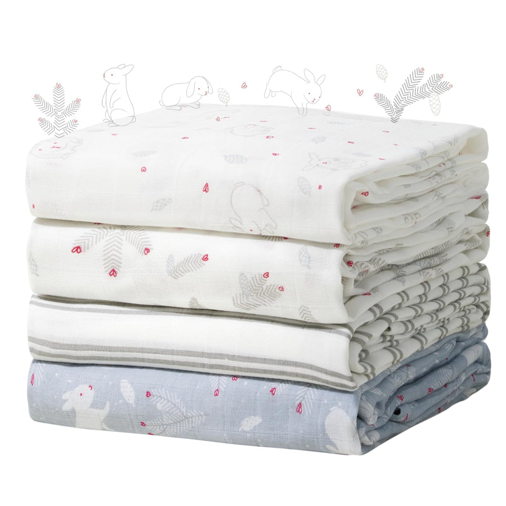 Momcozy muslin swaddle blanket 47x47 flatlay, versatile newborn comfort essential