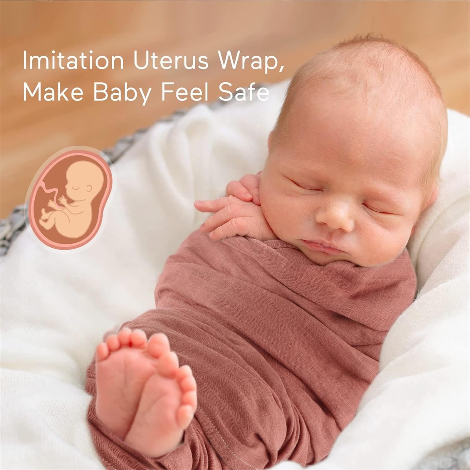 Momcozy muslin swaddle blanket 47x47 demonstrates secure wrap for peaceful naps