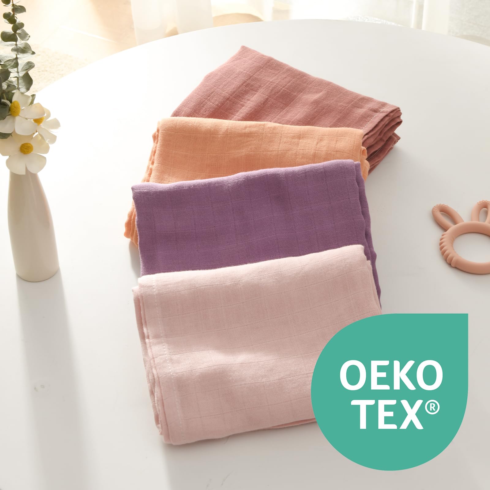 Momcozy muslin blanket 47x47 shows versatile uses like diaper pad and stroller cover