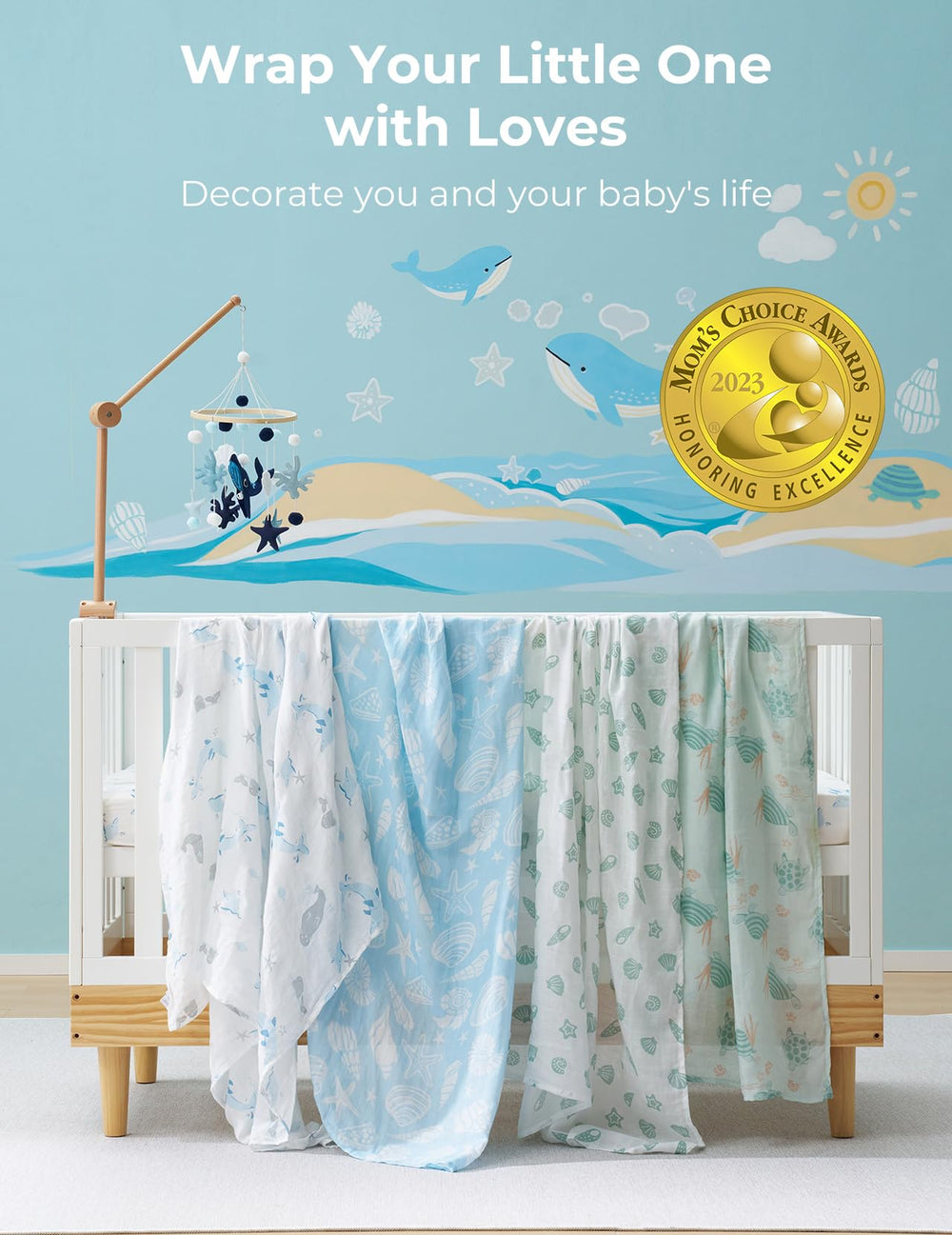 Nursery-ready soft blanket complements crib and stroller setups.