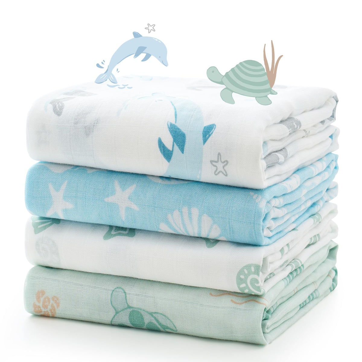 Momcozy swaddle blanket in Marine Sea Sprite Magic with silky texture for newborn comfort.