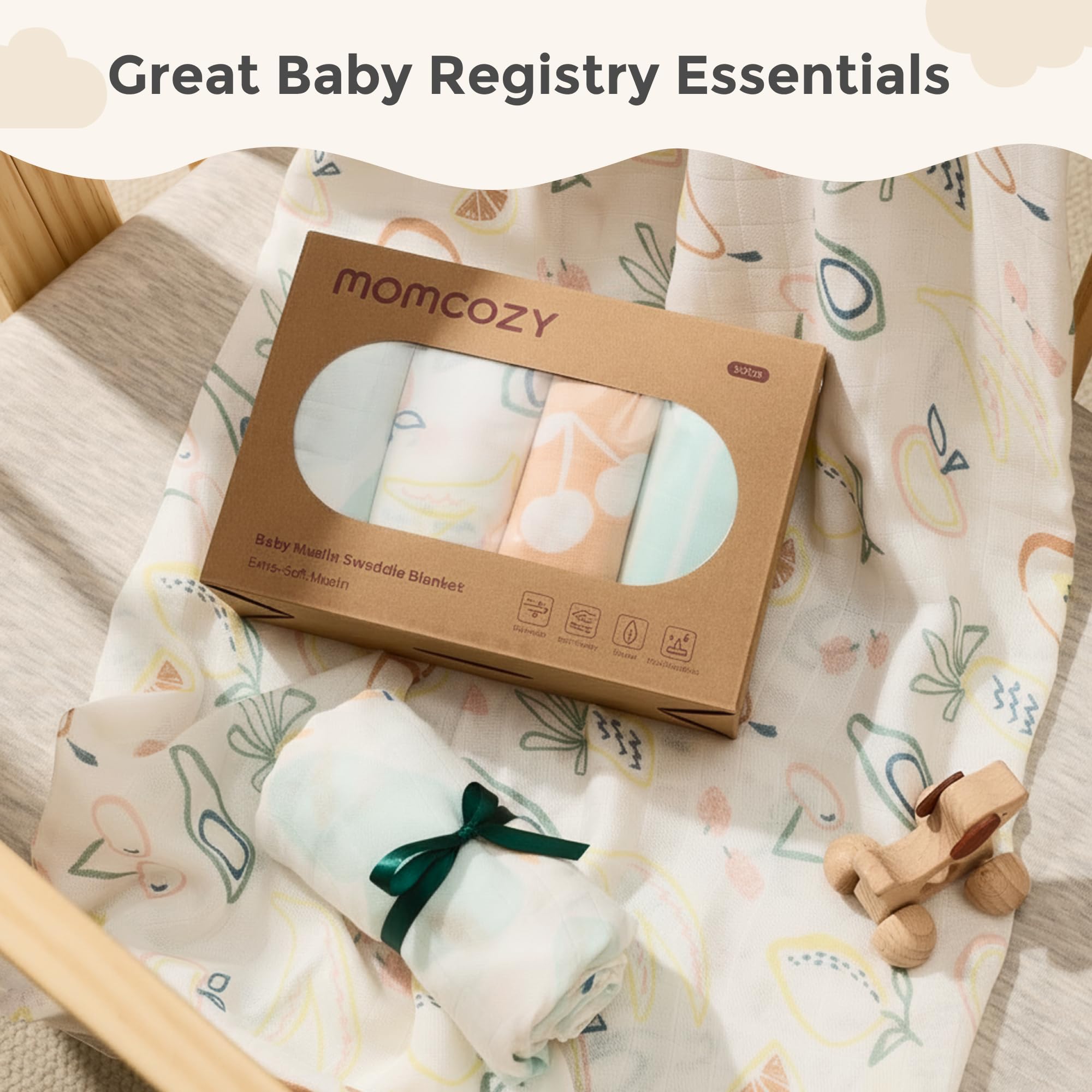 Momcozy muslin swaddle blanket unisex design suits any nursery theme.