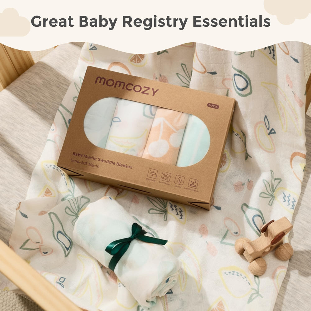 Momcozy muslin swaddle blanket unisex design suits any nursery theme.