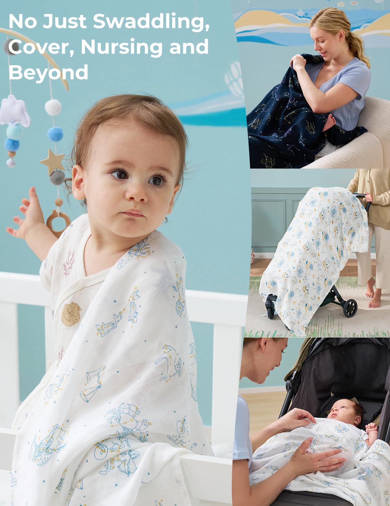 Momcozy Muslin Swaddle Blanket — durable colors that stay vibrant after washes.