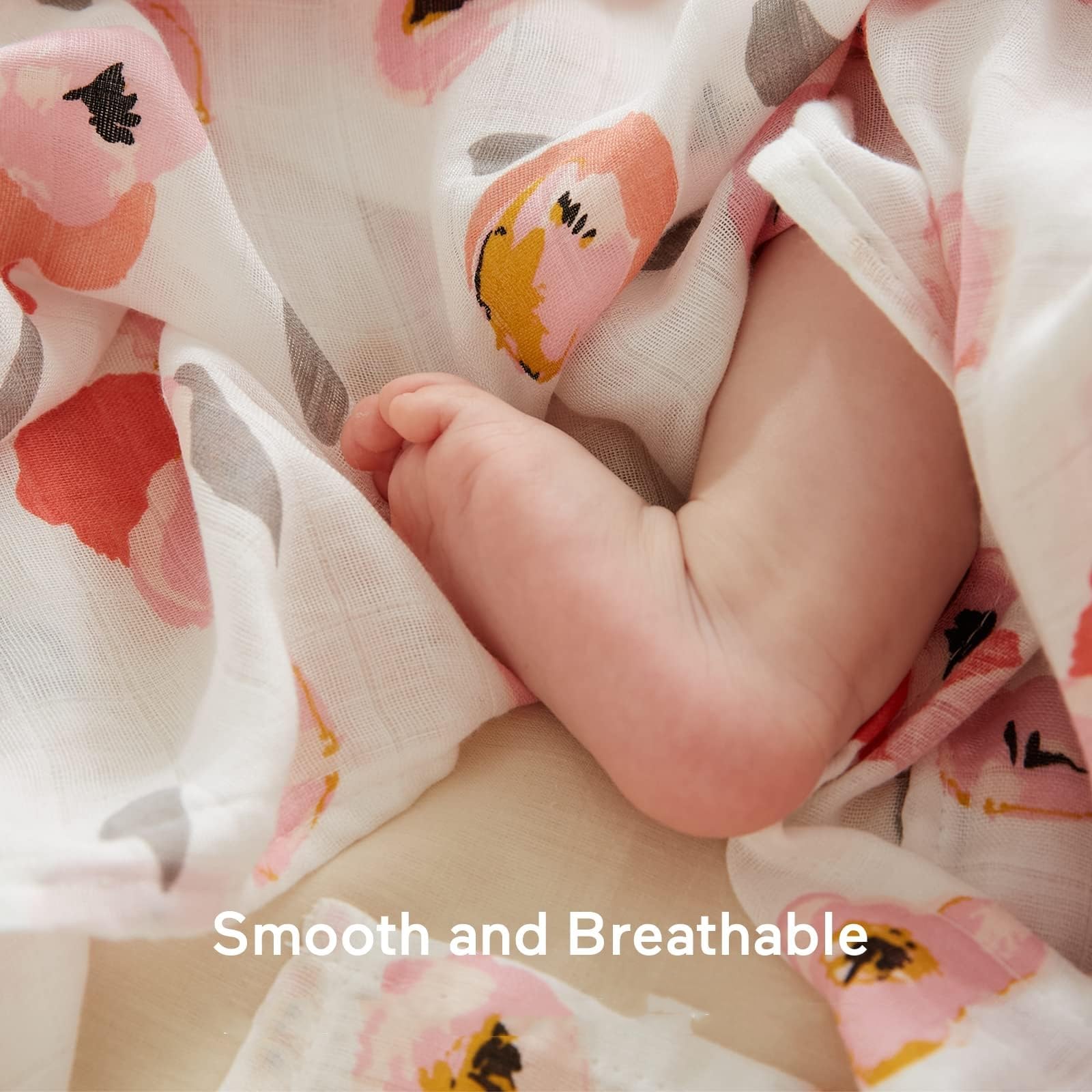 Momcozy Muslin Swaddle floral pattern in neutral tones