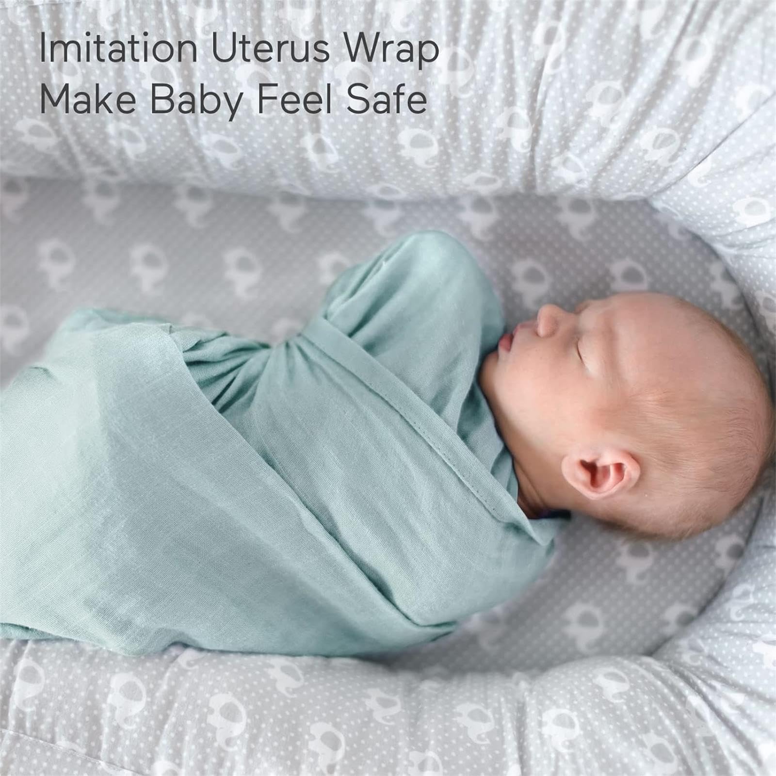Momcozy swaddle blanket wrapped around a newborn for cozy security.