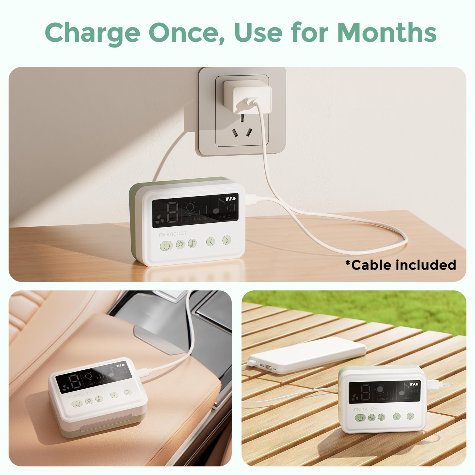 Built-in soothing light and lullabies for calmer moments.