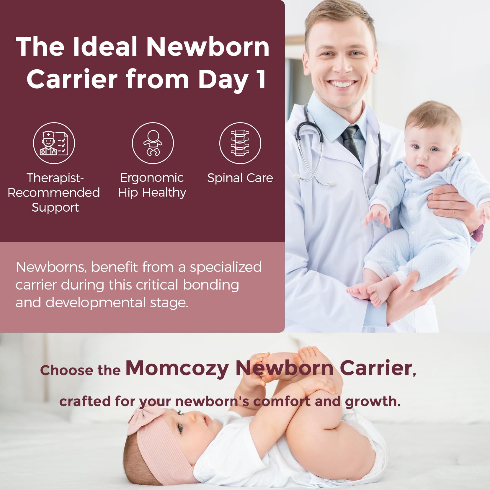 Momcozy newborn carrier with airmesh fabric keeps baby and caregiver cool