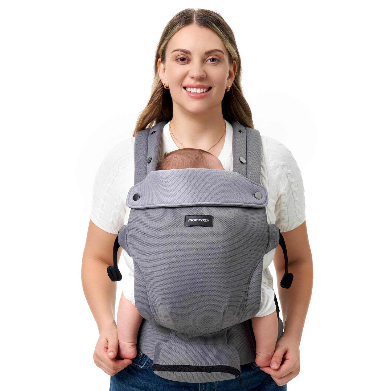 Momcozy Newborn Carrier with ergonomic design supports comfortable all-day wear