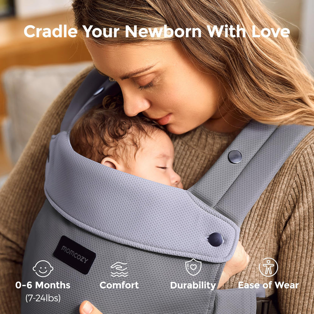 Momcozy carrier reduces shoulder strain for extended wear