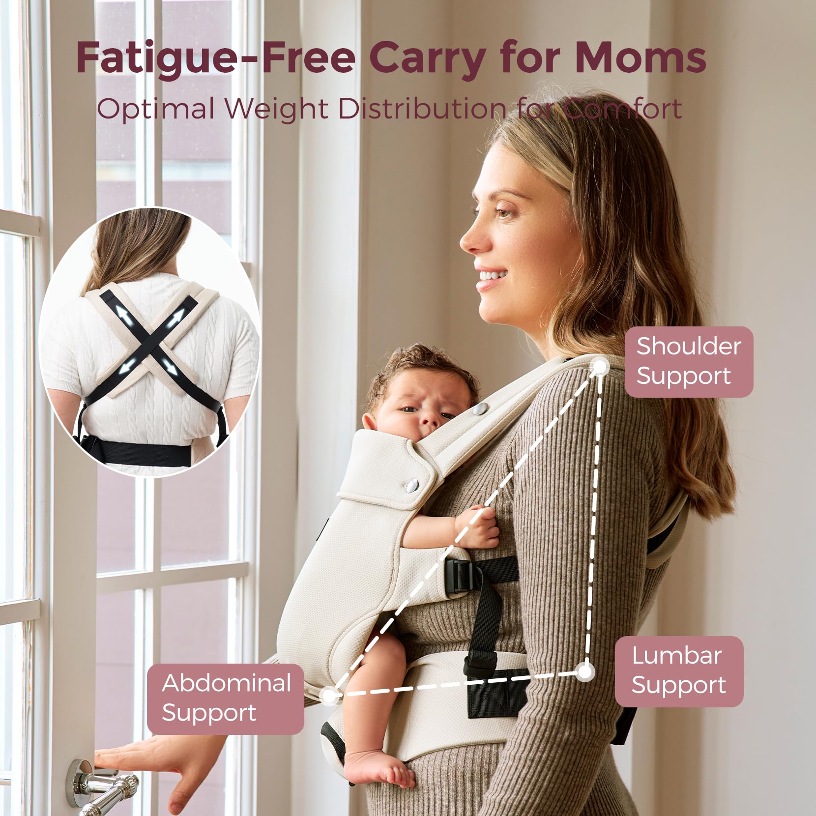 Momcozy hip-healthy M-shape supports growing hips