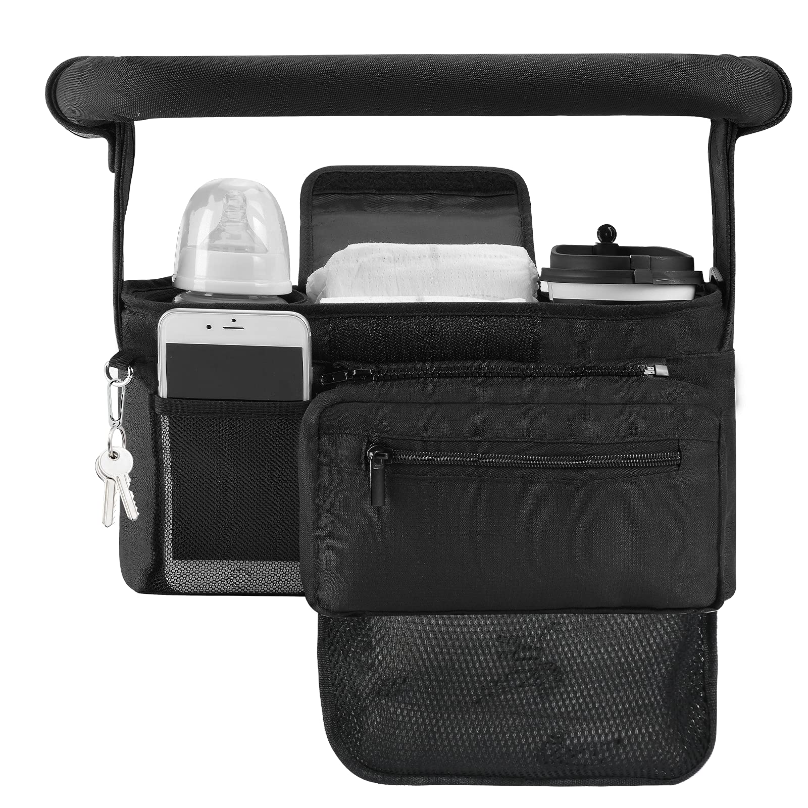 Momcozy non-slip organizer with cup holder, keeping essentials within easy reach.