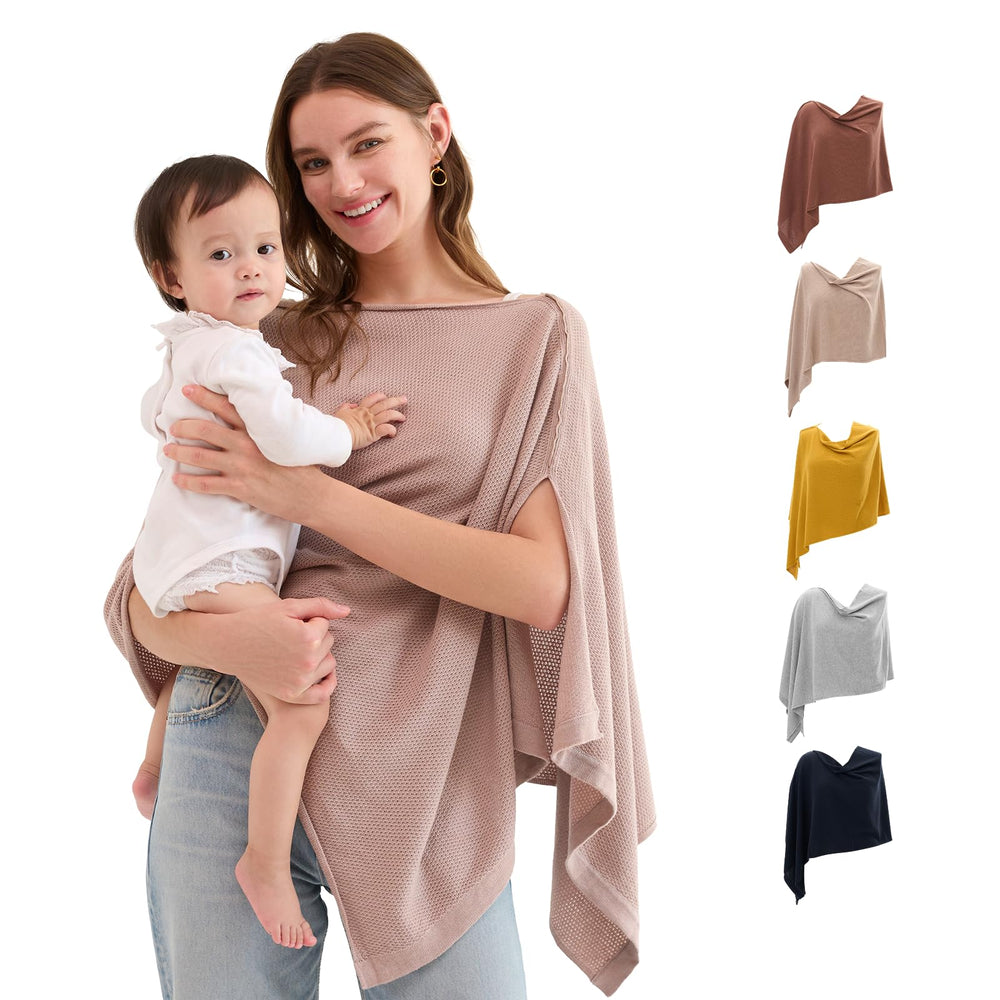 Momcozy nursing cover in brown offers private, breathable coverage for nursing moms.