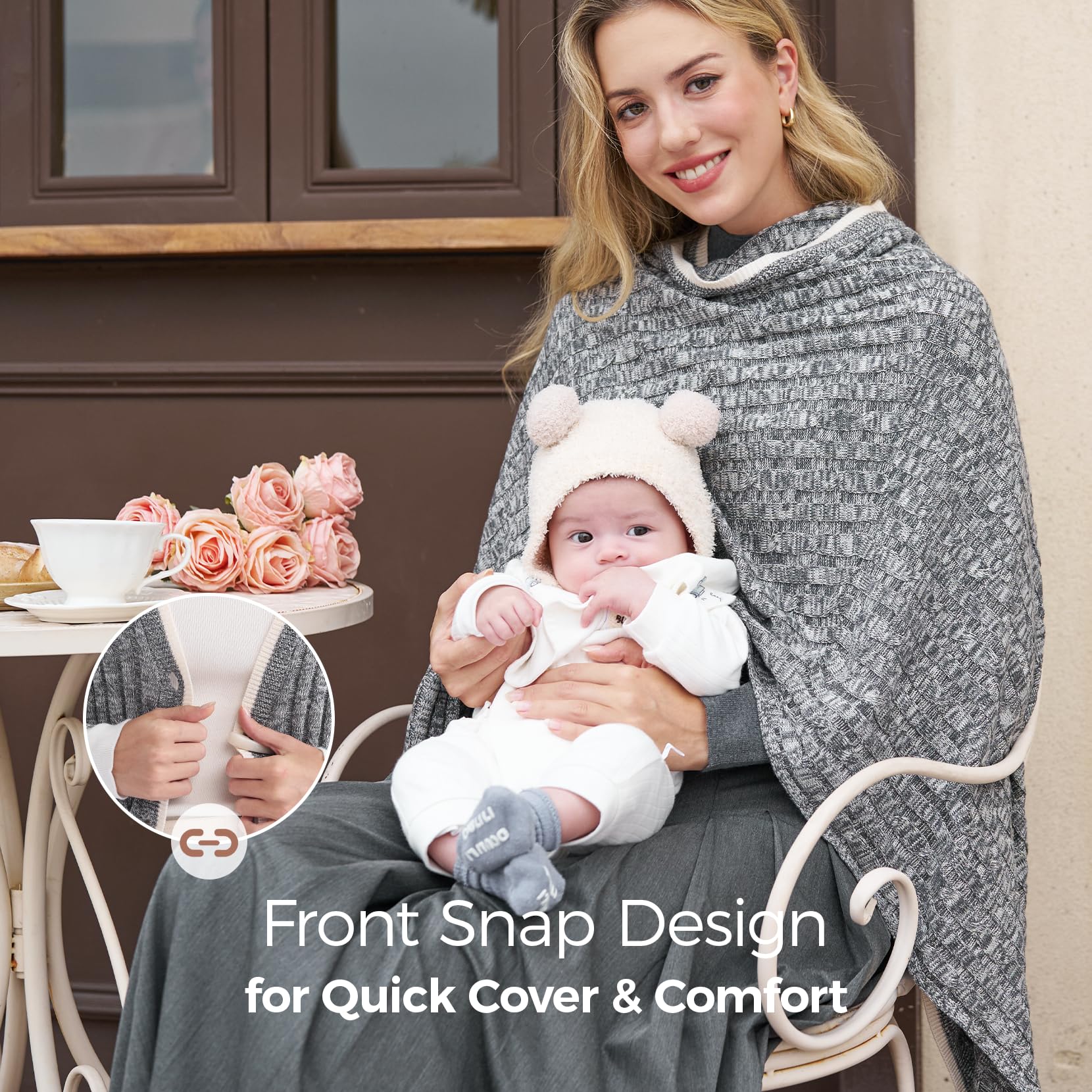 Momcozy knit nursing cover provides privacy for breastfeeding in public settings