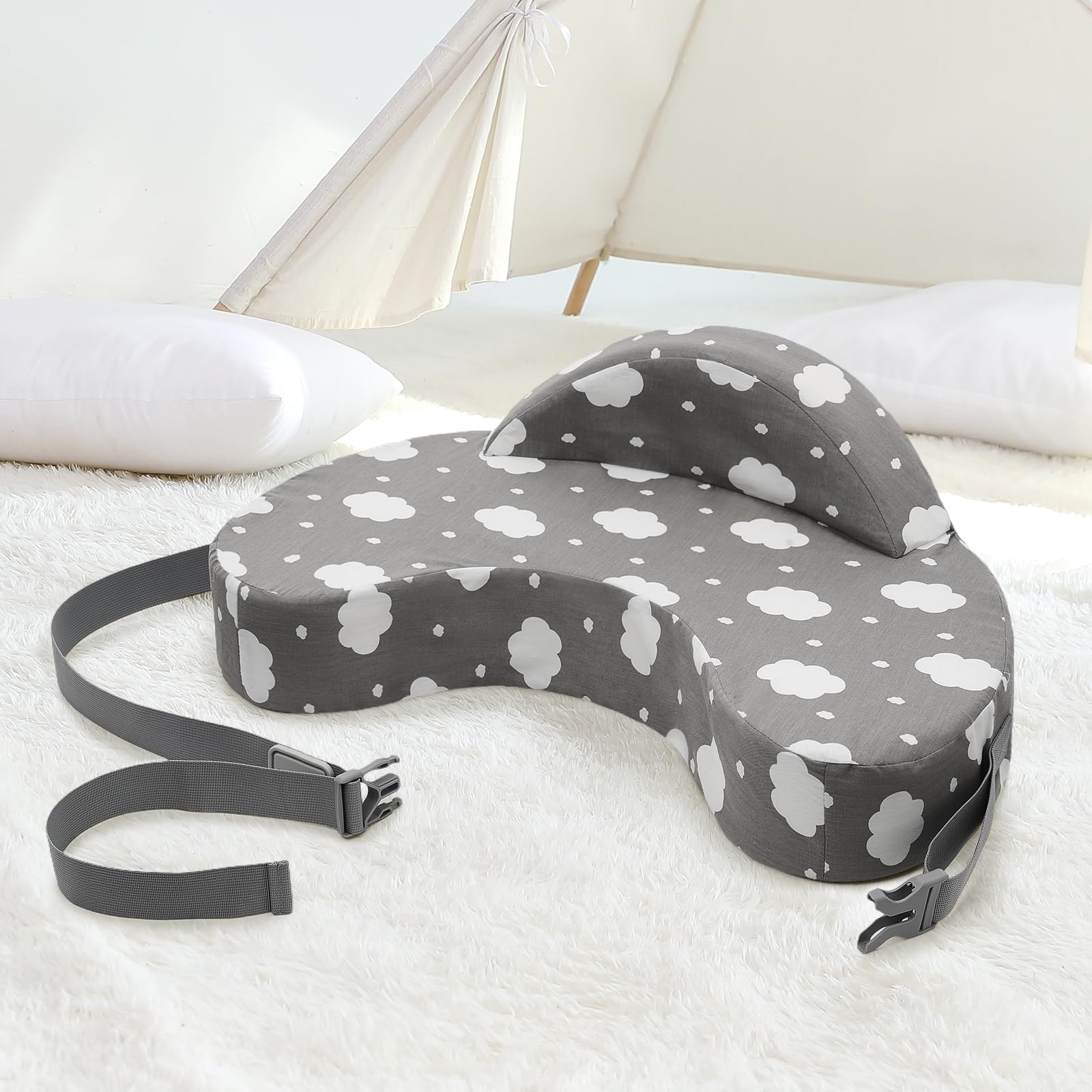 Removable cover fits most memory foam nursing pillows securely.