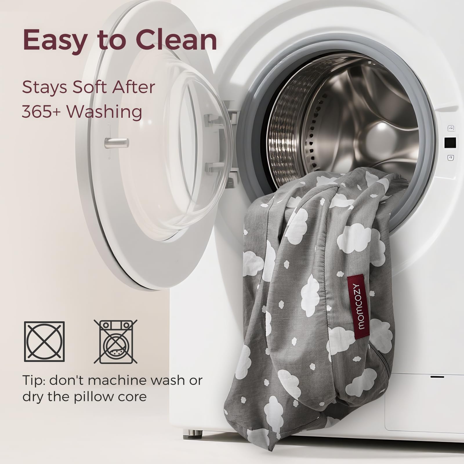 Cotton cover is breathable and machine-washable for busy parents.