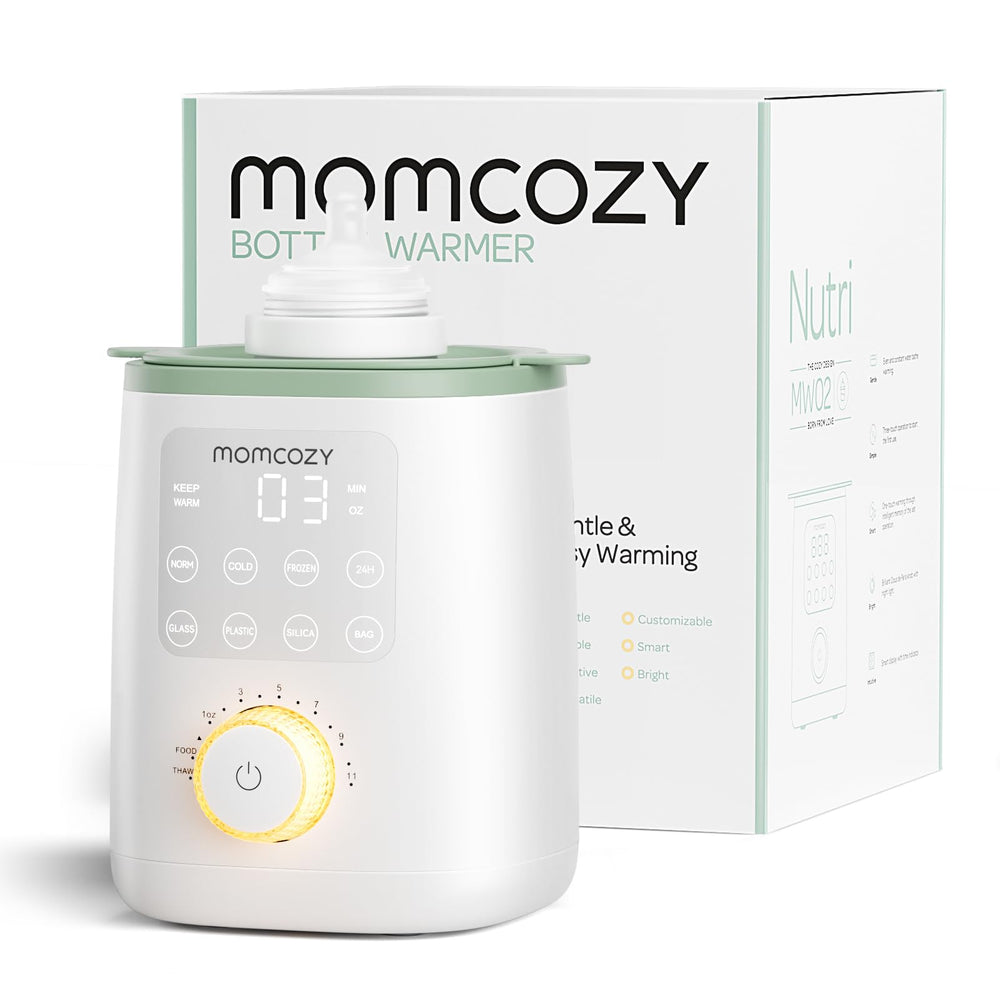 Momcozy Nutri Bottle Warmer front view, compact design for nurseries