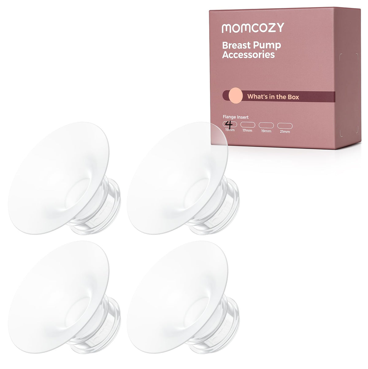 Momcozy original 15mm inserts for M5–M9 pumps, comfortable fit.