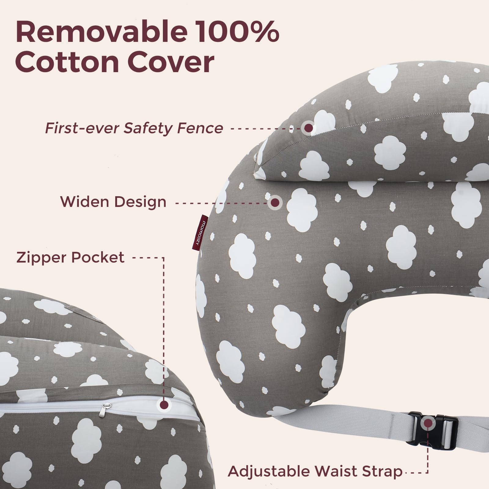Momcozy Original Nursing Pillow removable cover is easy to wash and care.