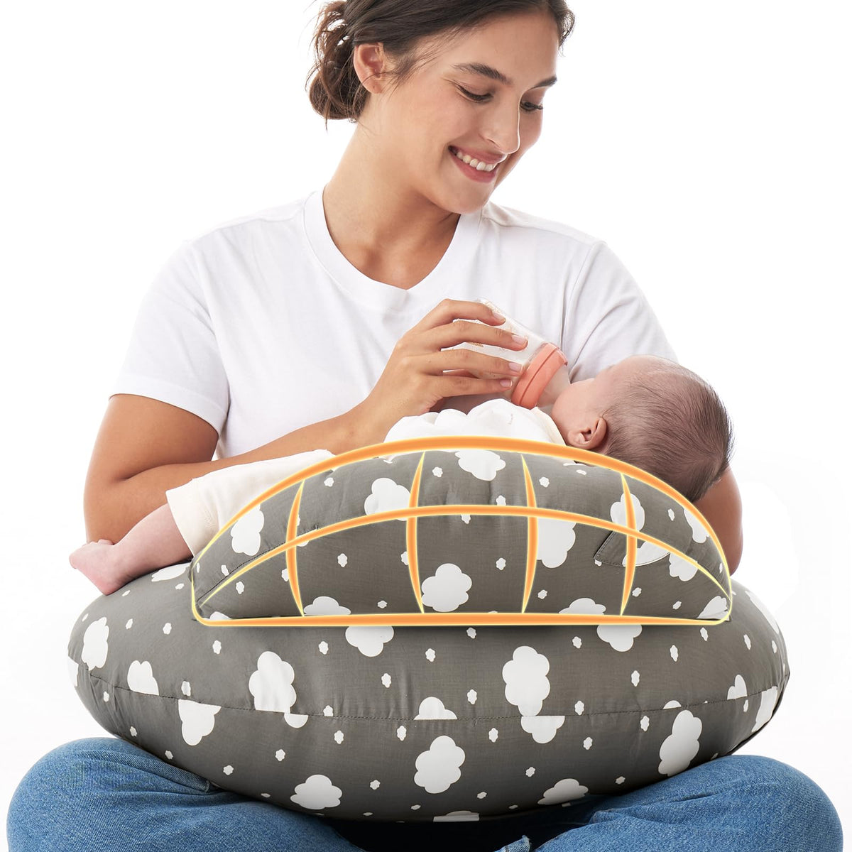 Momcozy Original Nursing Pillow with Safety Fence provides secure feeding and comfort.