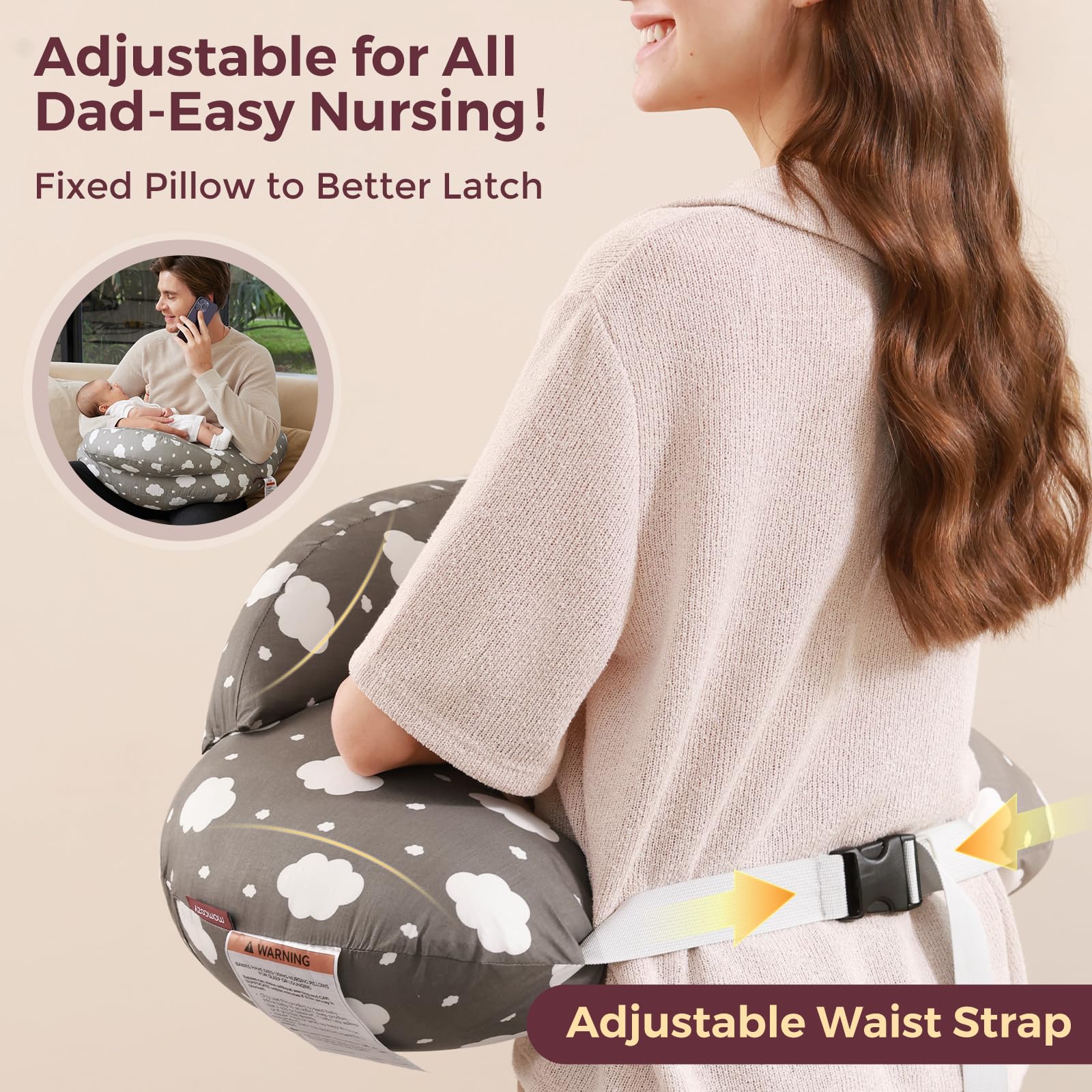 Momcozy Original Nursing Pillow supports tummy time and early sitting with supervision.