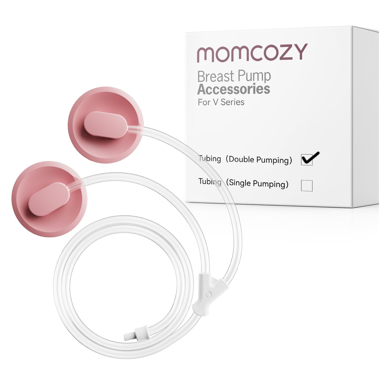 Momcozy Original V1 Pro/V2 Pro tubing close-up showing flexible silicone design for safe pumping