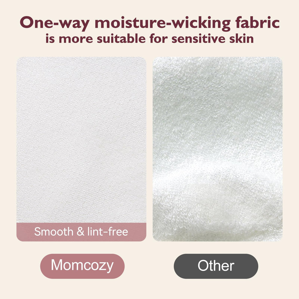 Momcozy nursing pads in pack highlighting compact, travel-friendly design