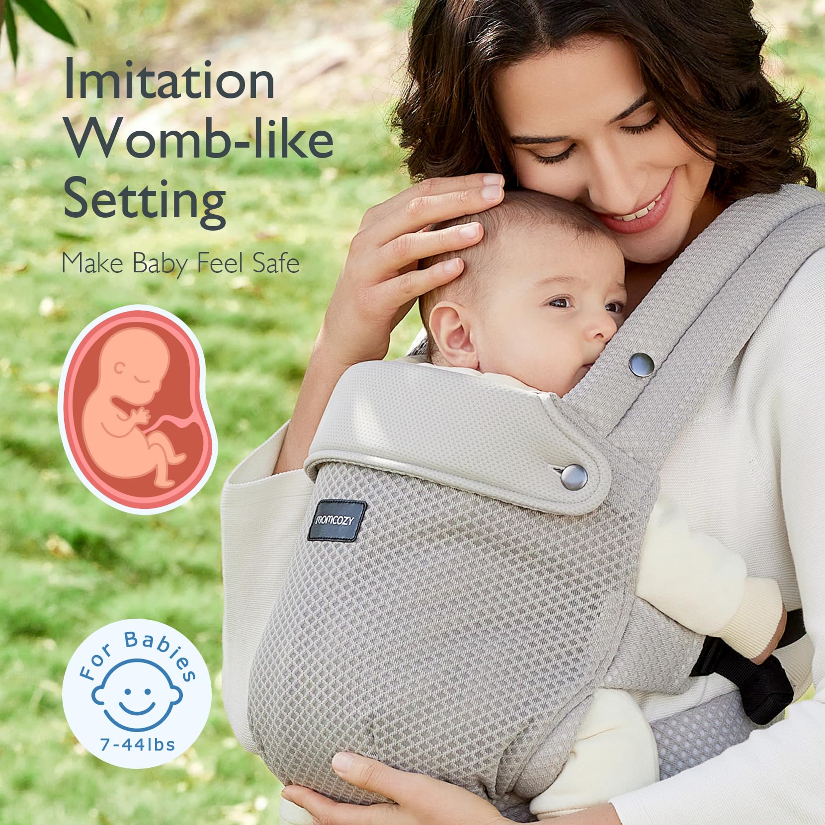 Momcozy padded shoulder and waist straps provide a personalized, comfortable fit