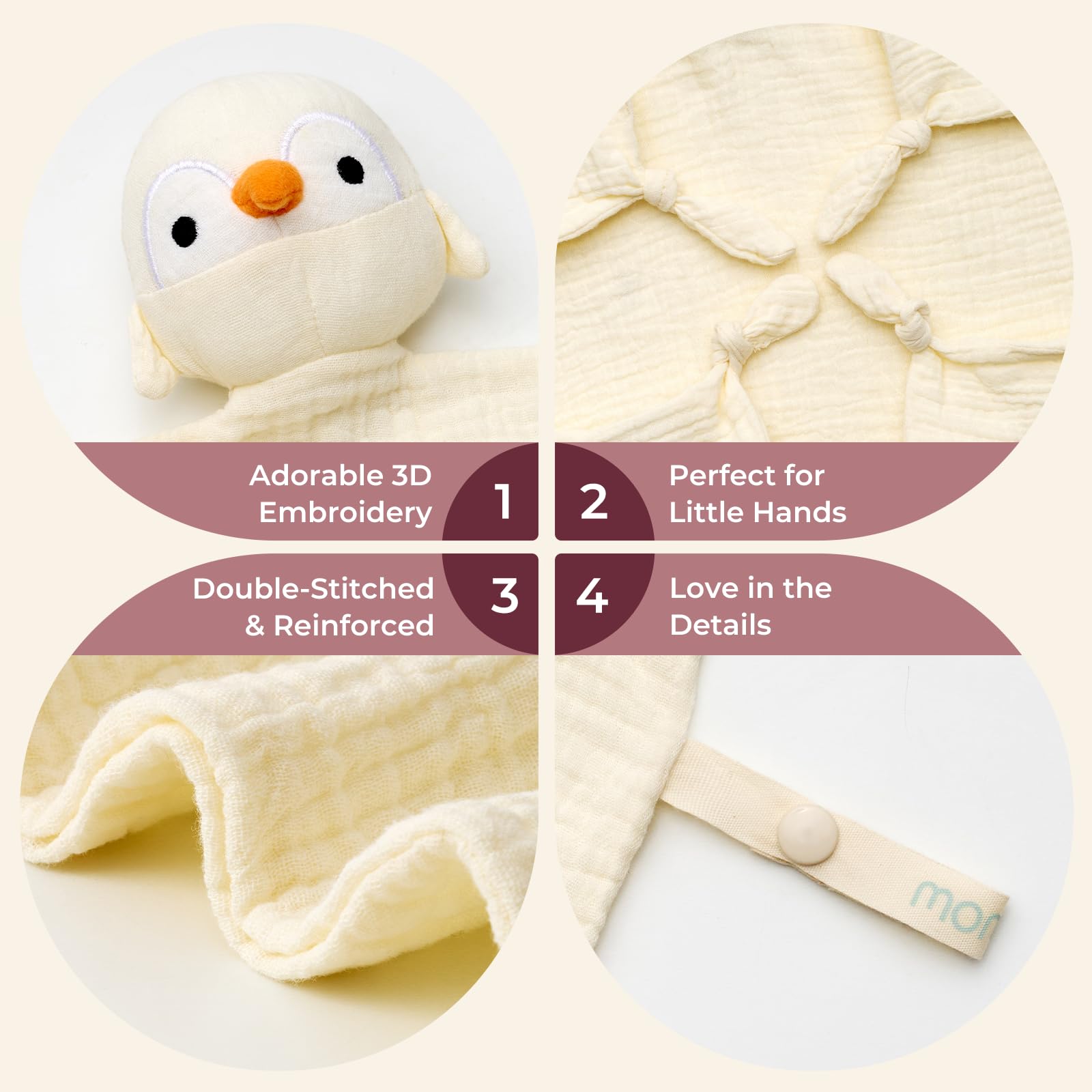 Momcozy Penguin Lovey yellow durable fabric; designed for everyday use.