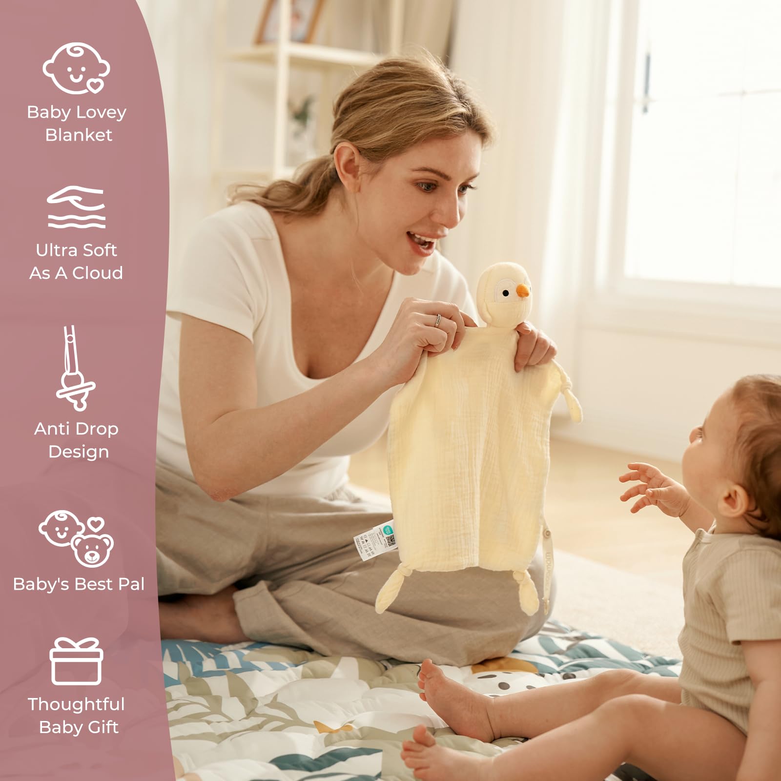 Momcozy Penguin Lovey yellow face; comforting companion for on-the-go babies.