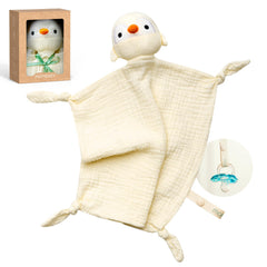 Momcozy Penguin Lovey yellow head; ultra-soft cotton for soothing newborns.