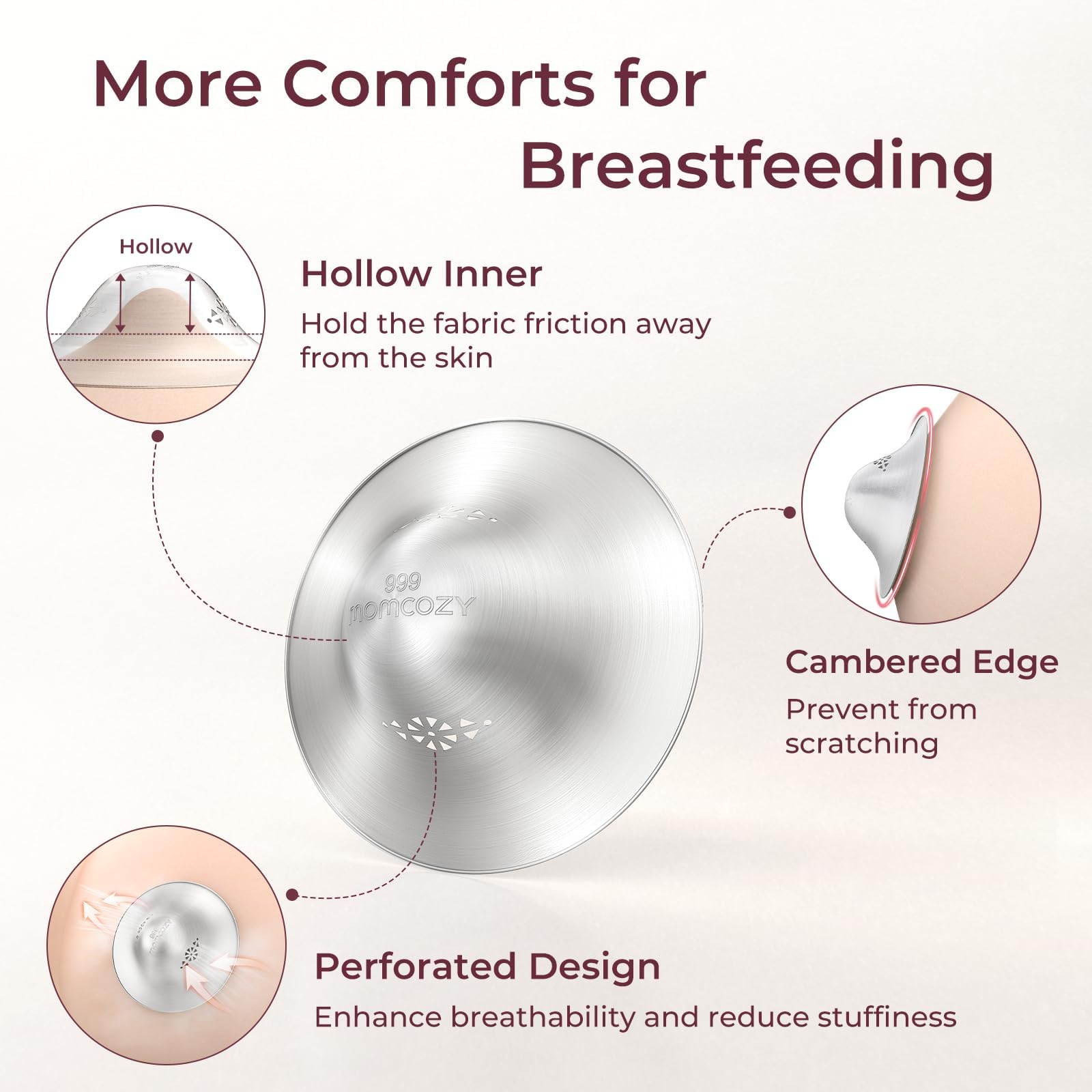 Momcozy perforated nipple cover offers breathable coverage during feeding.