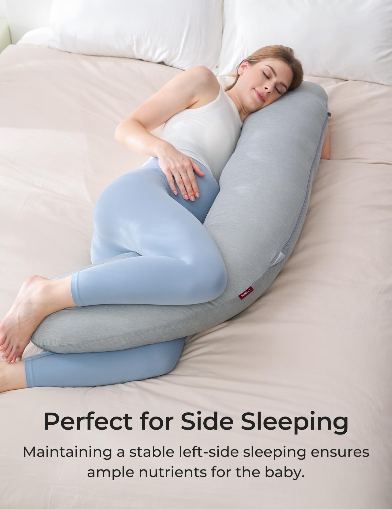 Momcozy maternity pillow is a thoughtful baby shower registry addition for pregnancy comfort