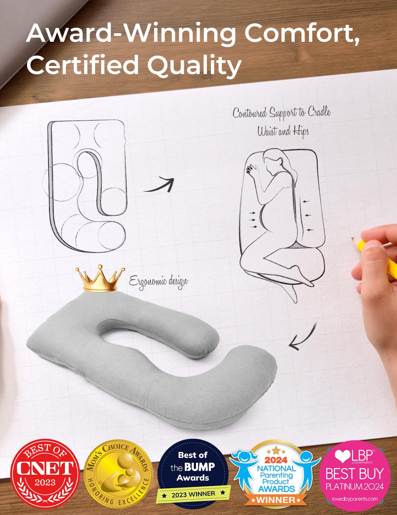 Momcozy pillow ideal for nursing and relaxing while watching TV.