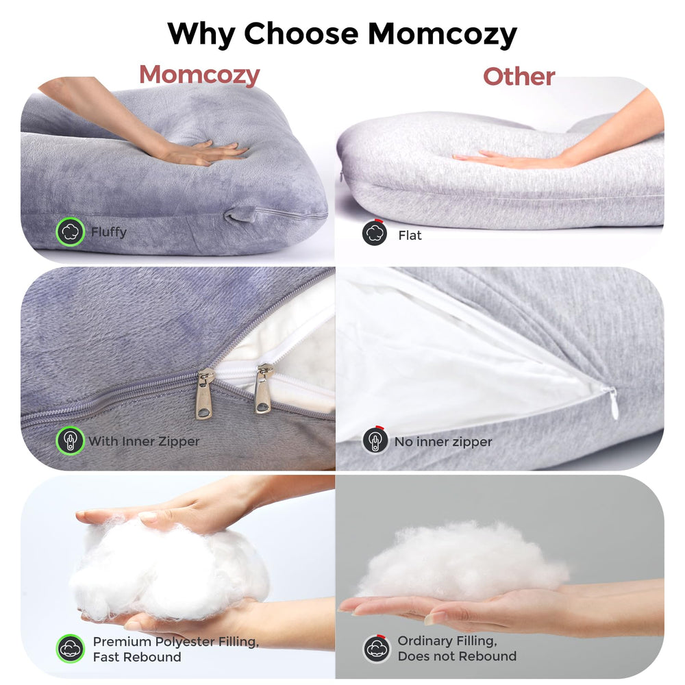 Momcozy pillow retains shape after weight with durable full-body support.
