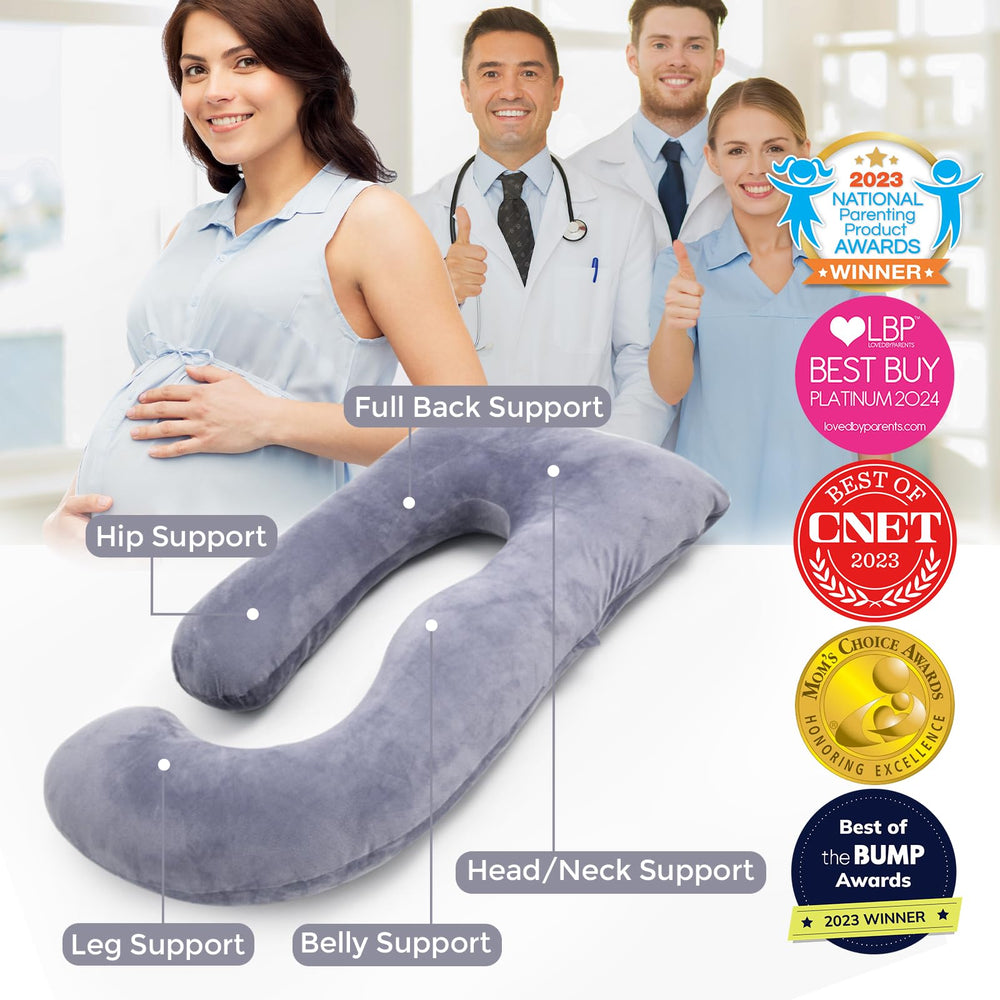 Momcozy U-shape alignment supports head and neck with breathable fill.