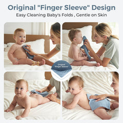 Momcozy playful patterns on baby washcloths stimulate visual interest.