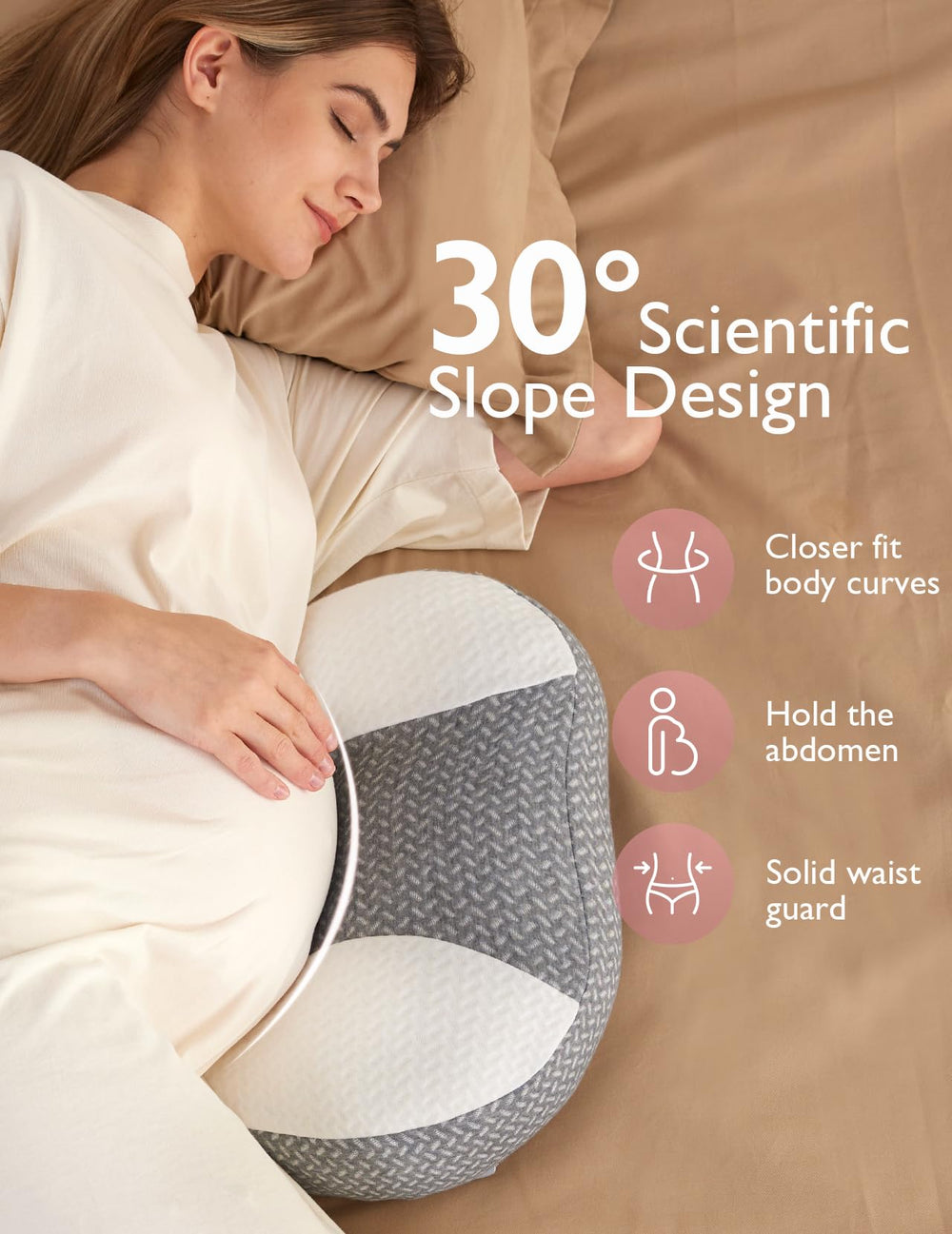 Momcozy Plus W-Shape Side-Sleeper relief supports back and hips while resting.