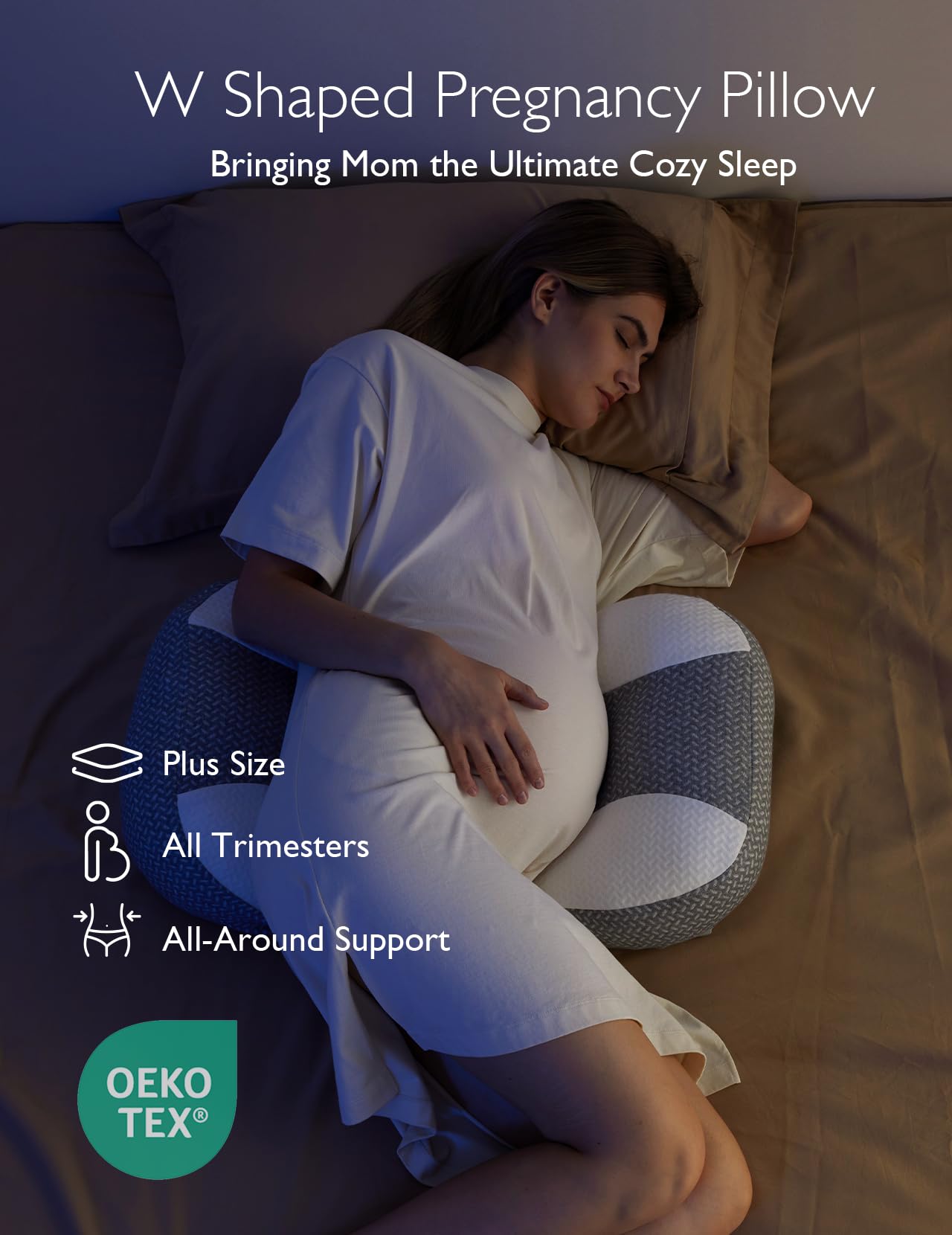 Momcozy Plus W-Shape Pillow with a 30-degree incline for better spinal alignment.