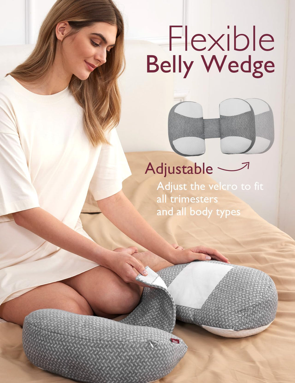 Momcozy Plus W-Shape Pillow includes Velcro coupling for a customizable fit.