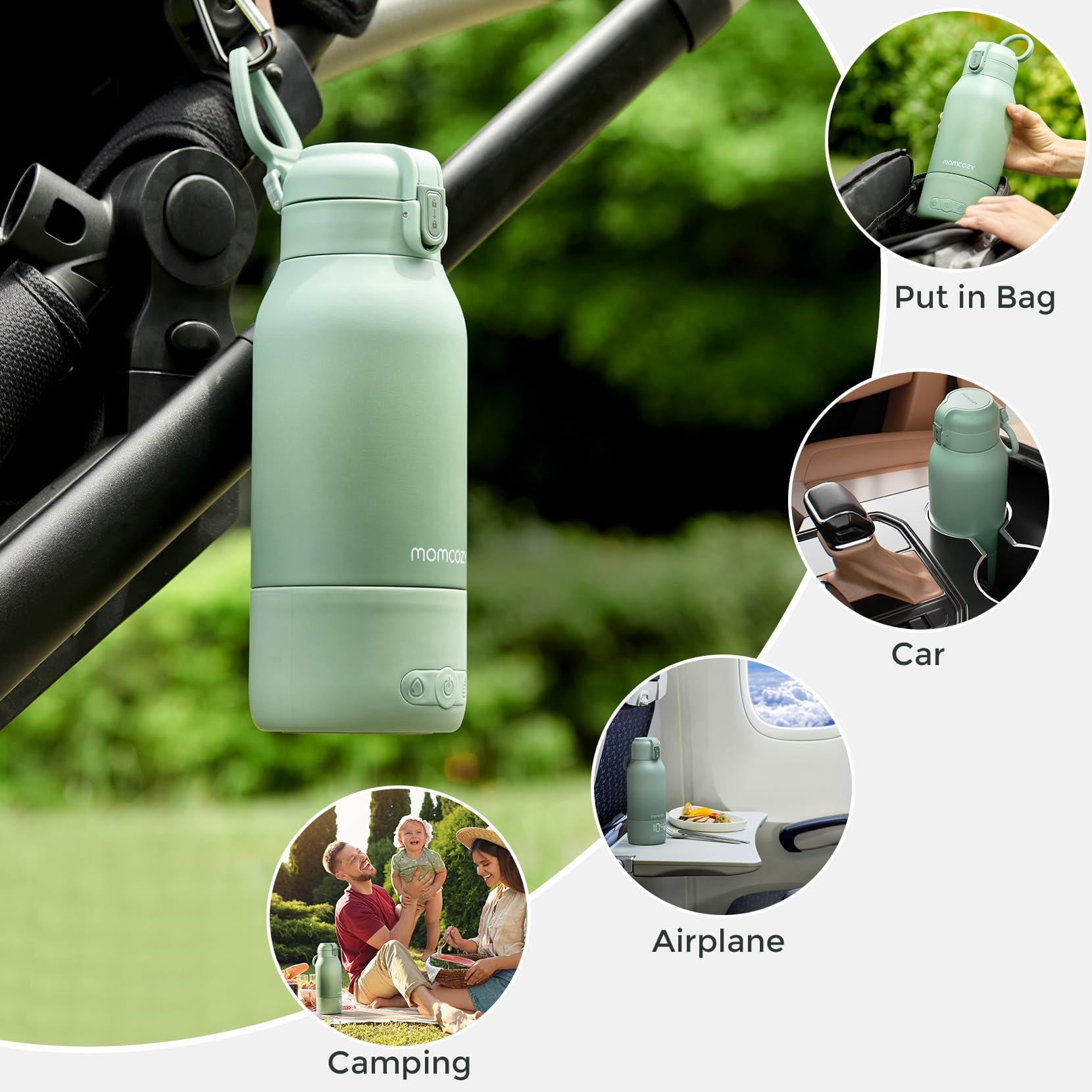 Momcozy compact milk warmer fits in a diaper bag for on-the-go