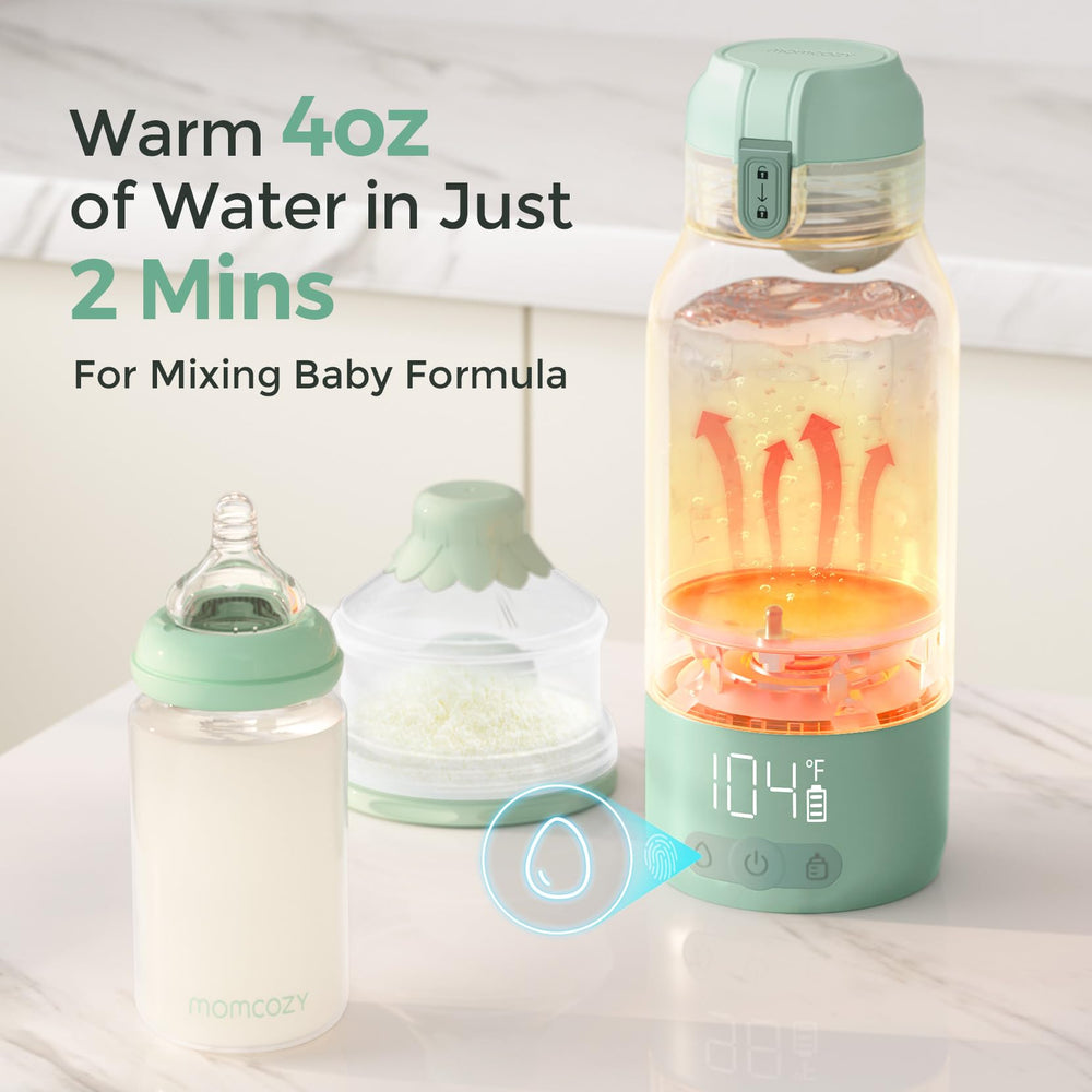 Momcozy portable milk warmer front view with easy controls