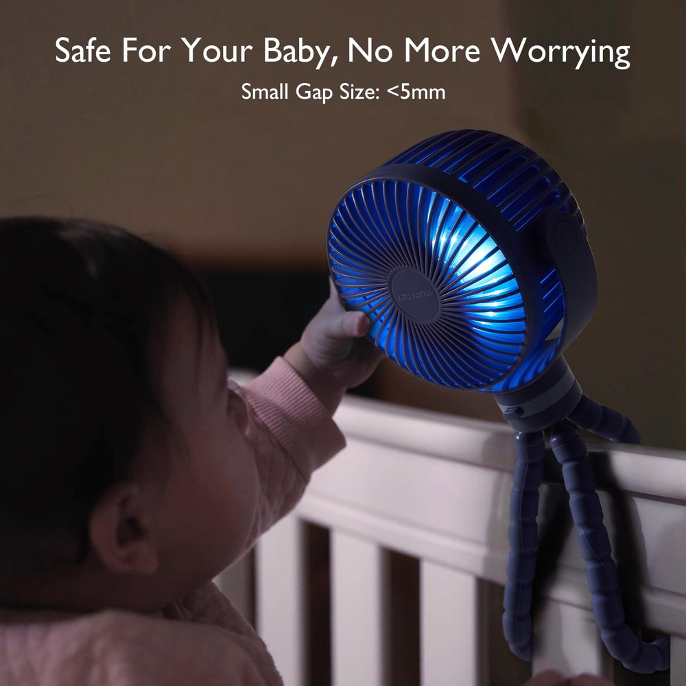 Momcozy fan features LED night light for gentle nighttime visibility.