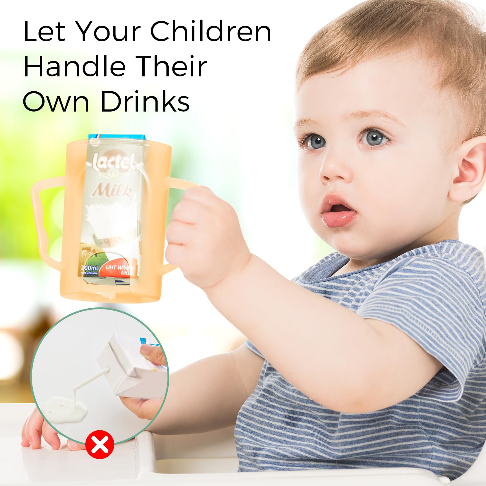 Momcozy universal holder fits juice boxes and pouches for on-the-go feeding.