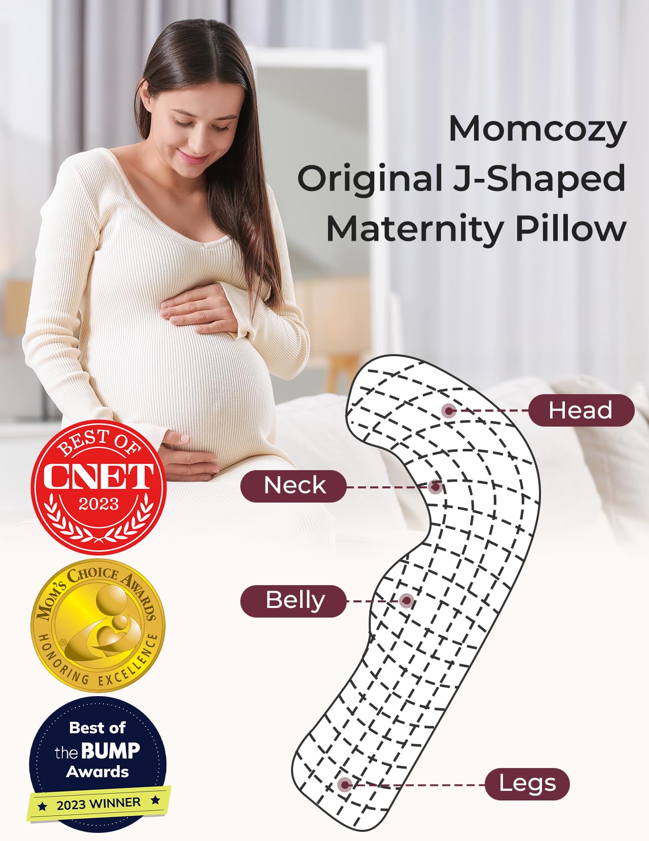 Momcozy pregnancy pillow offers belly support without crowding the bed