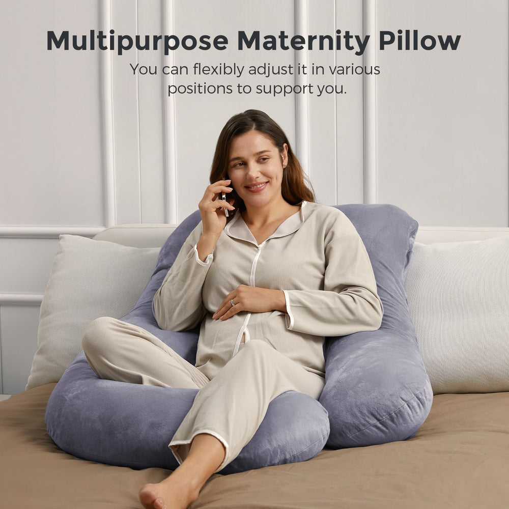Momcozy pregnancy pillow non-slip base keeps position overnight.