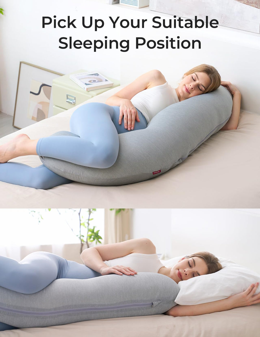 Momcozy pregnancy pillow suits lounging and reading while supporting belly and hips