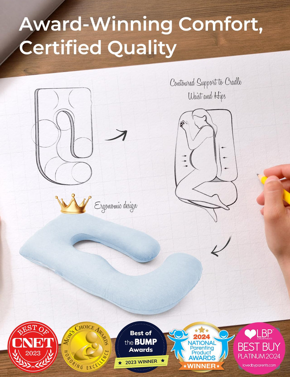 Momcozy 57-inch pillow supports head and neck for restful nights.