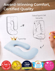 Momcozy 57-inch pillow supports head and neck for restful nights.