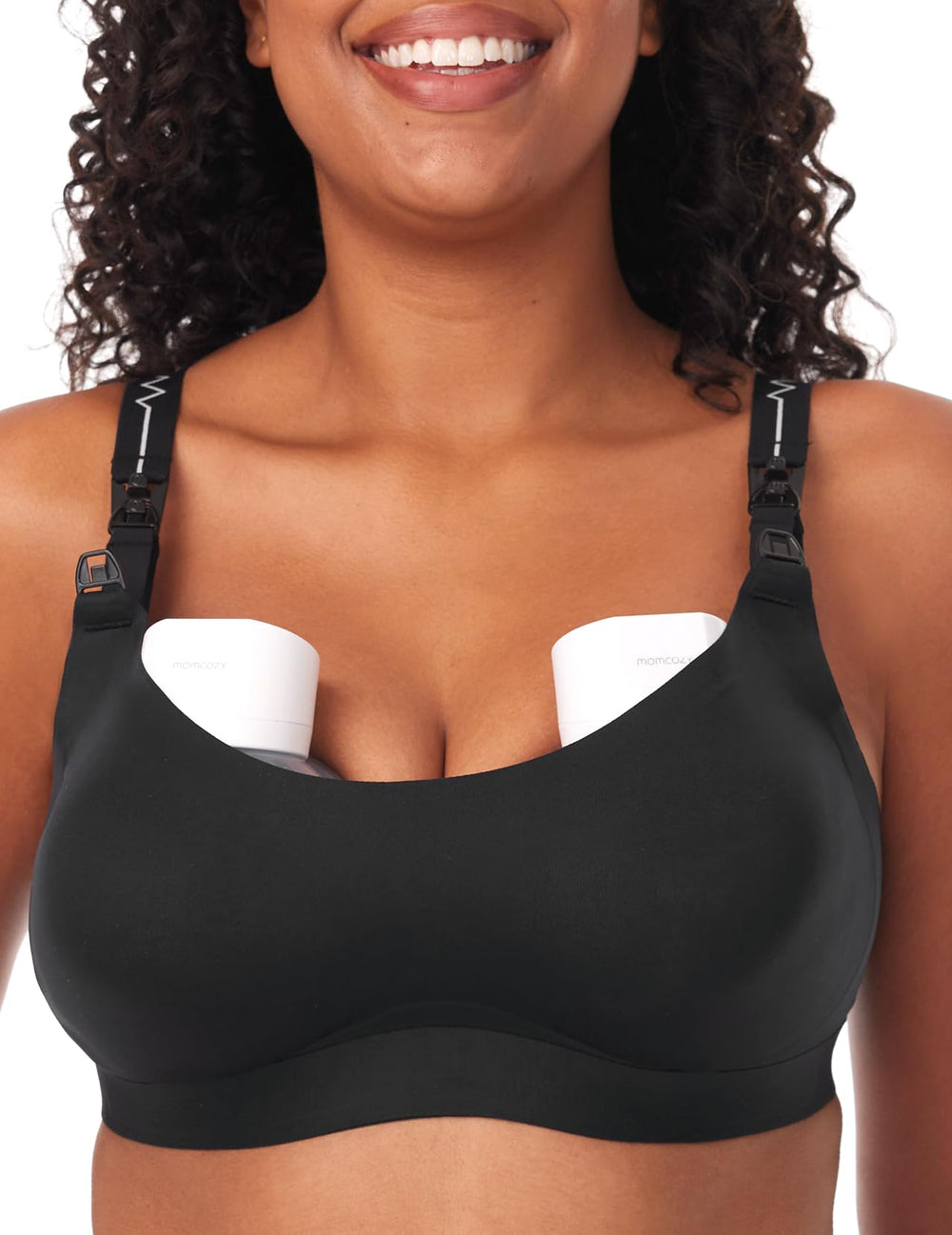 Momcozy pumping bra with wearable-pumps-m5 supports hands-free pumping.